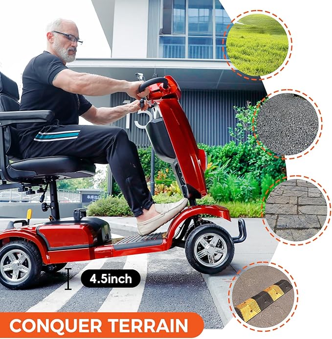 Heavy Duty Mobility Scooter for Seniors/Adults, 500W 400LBS Capacity Electric Scooter, All Terrain Mobility Scooters for Travel 10" Off Road Tires, Long Range 4 Wheel Scooter 9MPH, Red 16Miles