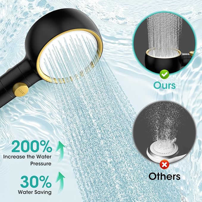 Latest High Pressure Filtered Shower Head With Handheld With 360° Rotating Panel,5 Spray Modes,Anti-Clog Nozzles,Hard Water Filter,59" Stainless Steel Hose&Adjustable Zinc Alloy Bracket,For Families