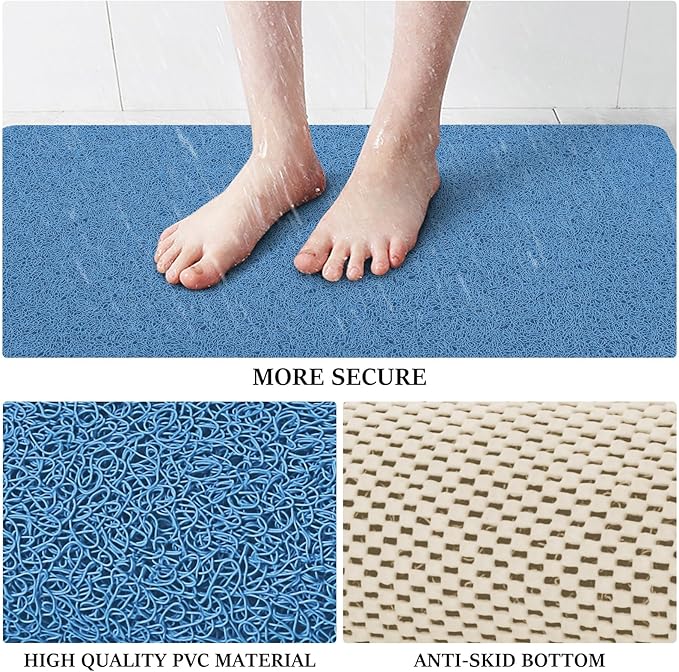 LuxStep Shower Mat Bathtub Mat,24x32 inch, Non-Slip Bath Mat with Drain, Quick Drying PVC Loofah Bathmat for Tub,Shower,Bathroom (Lake Blue)