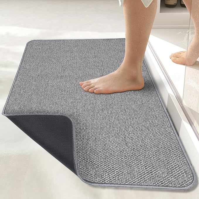 Bosap Bath Mat,Ultra Thin Bathroom Runner Rugs,Large Bath Mats for Bathroom,Quick Dry,Non-Slip,Machine Washable,Low Pile,Bath Rug,Shower Outside,Sink,Home Decor Accessories.Grey,3'x6'(36x72inch)