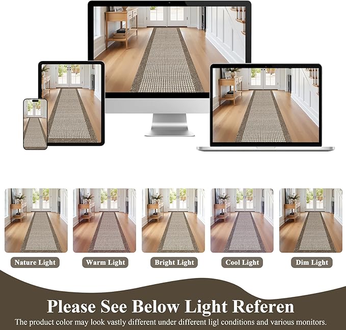 Ileading Hallway Runner Rug 2'x10' Heavy-Duty Durable Entryway Floor Mat with Non Slip Rubber Backing for Busy Traffic Extended Indoor Doormat Machine Washable Brown Kitchen Throw Rug for Corridor