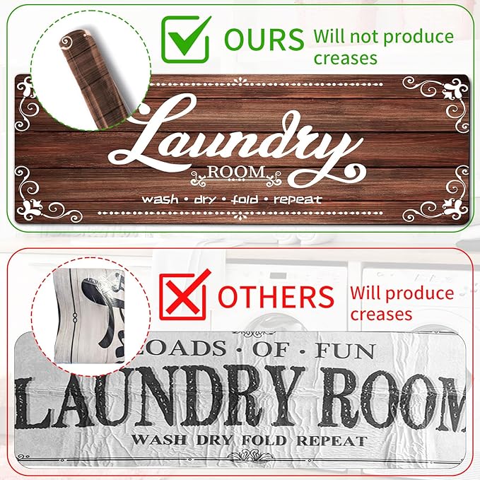 XLHOMO Laundry Room Rug Runner, 17.7"x45" Non Slip Brown Laundry Rugs, Farmhouse Washable Floor Laundry Mats for Laundry Room, Mudroom, Kitchen, Washroom, Bathroom, Hallway Entryway Area Rugs Decor
