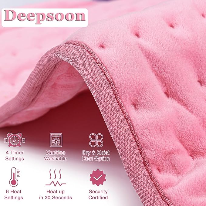 Deepsoon Heating Pad,Electric Heating Pads for Back,Neck,Moist Heating Pad for Abdomen Shoulder Knee Legs,Dry/Moist Heat&Auto Shut Off,Mother's Day Birthday for Men and Women,BabyPink,33x17 Inch