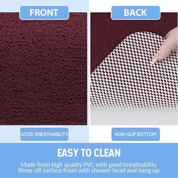 Hargiis Non-Slip Bathtub Mat, Anti Slip Shower Mat, Fast Drying Bathtub Mats, Foot Scrubber Mat, Anti Slip Mat for Tub, Floor, Bathroom, Kitchen, Home, Hotel (Wine Red 32"×17")