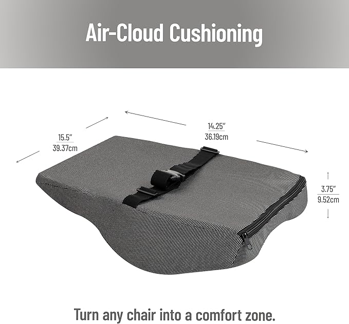 Mind Reader Lumbar Support Cushion for Office Chair and Car Seat, Memory Foam and Cooling Gel Core, Air-Cloud Technology, 15.5" L x 3.75" W x 14.25" H, Black