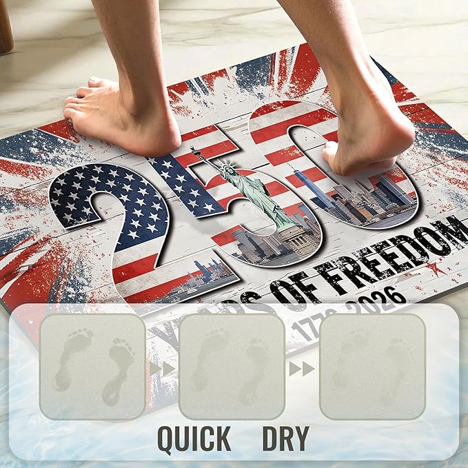 Quick Dry Bath Mat for Bathroom,Super Absorbent Patriotic 4th of July Welcome Bath Rug Non-Slip Rubber,Machine Washable Bathroom Floor Mat for Shower, Tub, Sink Area Independence Day Eagle 16x24