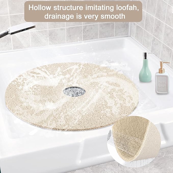 Shower Mat Non Slip, Round Shower Mat for Inside Shower, Non Slip Bathtub Mat, Fast Drying Bath Tub Mats, Loofah Mat for Shower Bathroom, Quick Drying, Resistant (Beige, 32 x 32 Inch)