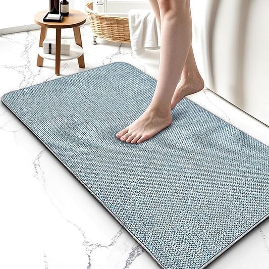Upgraded Bath Mat 24x36Inch, Thin Bath Mats Rugs with Rubber Backing Non-Slip, Absorbent,Quick Dry Machine Washable, Home Decor Accessories Cozy Cloth Bathroom Rugs fit Under Door/Sink/Tub/Shower-Blue