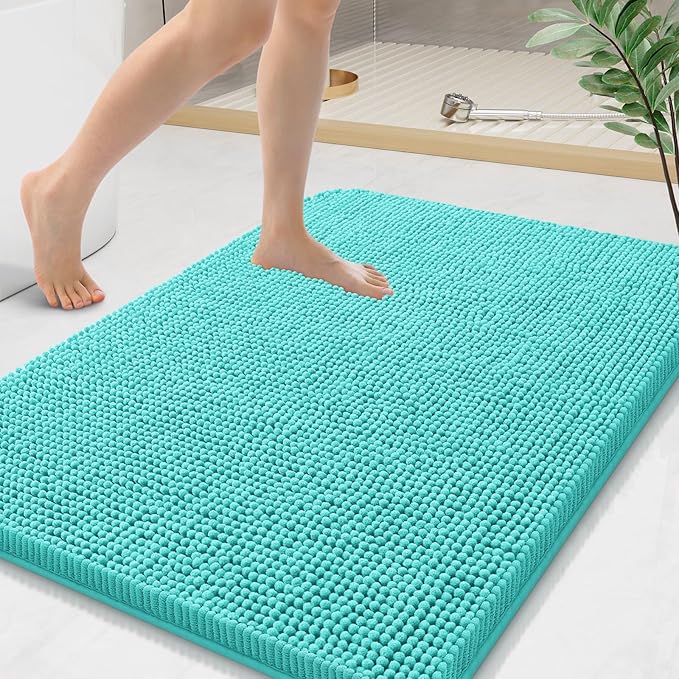 Arotive Bathroom Rugs 36x24, Extra Soft Absorbent Shaggy Chenille Bath Rugs, Machine Washable Rubber Backing Non-Slip Bath Mats for Bathroom Floor Tub and Shower, Home Decor Accessories,Turquoise