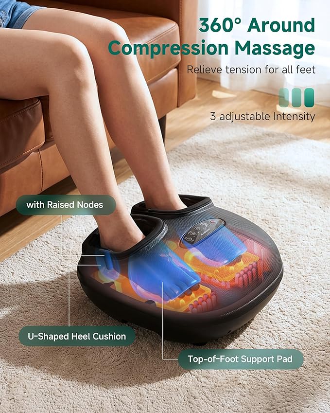 Snailax Foot Massager with Heat, Foot Massager for Neuropathy Plantar Fasciitis Deep Kneading Compression Vibration Feet Massager Machine Remote Control, Foot Warmer Fits Size 13,Gifts for Men Women