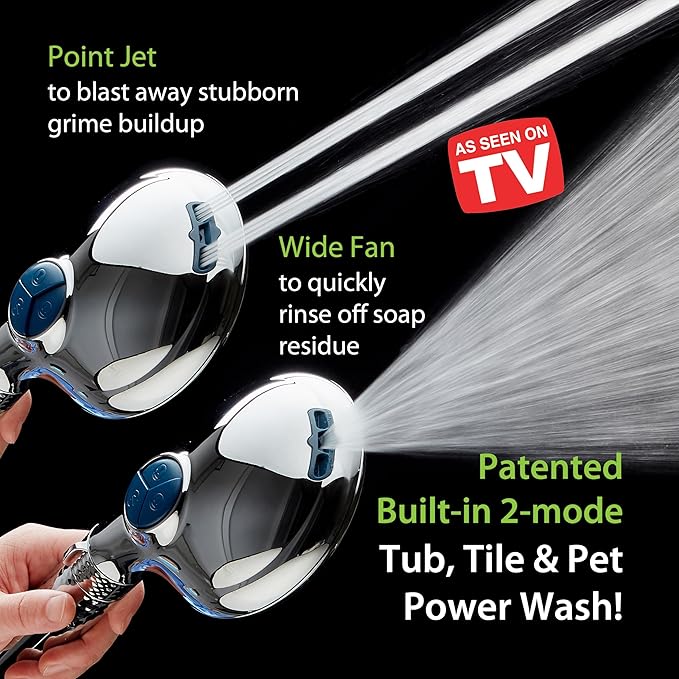 AquaCare 4X High Pressure 10-mode Filter Handheld Shower Head with Dual Power Wash - Clean Tub, Tile & Pets, Remove Chlorine, Metals & Toxins from Water to Protect Skin, Hair & Nails. Chrome Finish
