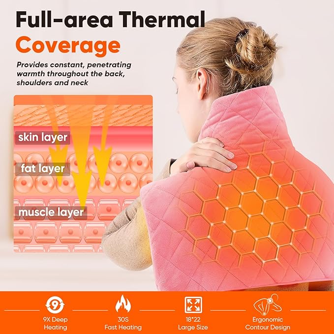 Pink Weighted Heating Pad for Neck Shoulders and Back, Mothers Day Gifts for Mom Wife Grandma, Birthday Gifts for Teen Girls Women, Electric Heated Blanket with 9 Heat Options 4 Auto-Off Timer