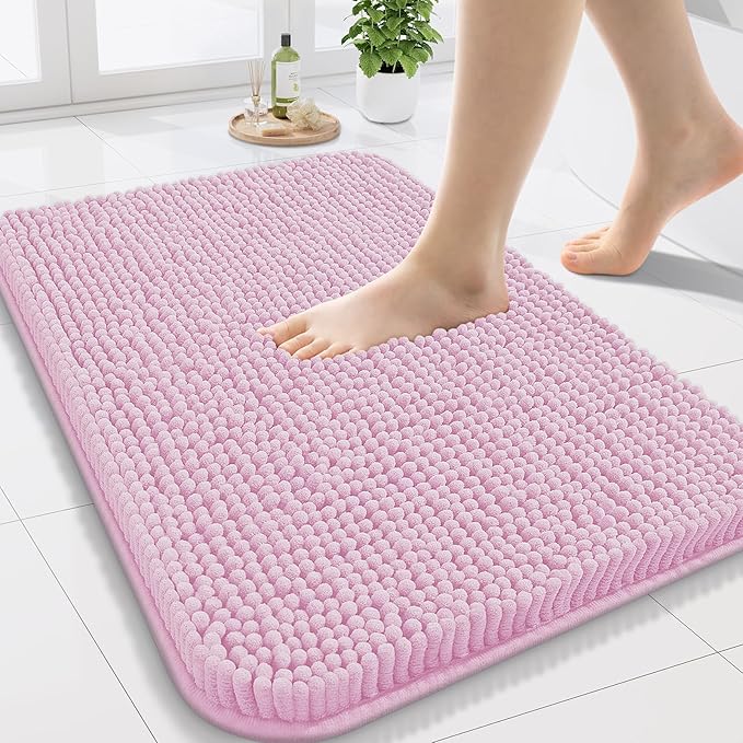 Arotive Bathroom Rugs 24x16, Extra Soft Absorbent Shaggy Chenille Bath Rugs, Machine Washable Rubber Backing Non-Slip Bath Mats for Bathroom Floor Tub and Shower, Home Decor Accessories,Pink