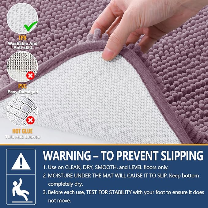 Arotive Bathroom Rugs 30x20, Extra Soft Absorbent Shaggy Chenille Bath Rugs, Machine Washable Rubber Backing Non-Slip Bath Mats for Bathroom Floor Tub and Shower, Home Decor Accessories, Deep Plum