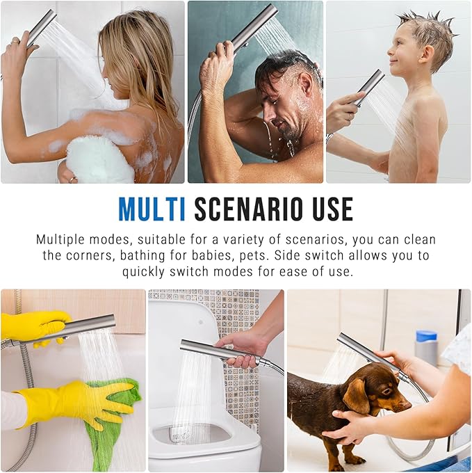 G-Promise All Metal Round 3 Function Handheld Shower Head, Easy and Quick Switch to Massage Mode, Bathroom Shower Wand Design Exquisite Luxury, 2.5 GPM, Brushed Nickel