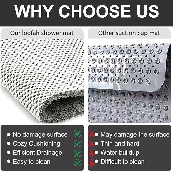 Non Slip Shower Mat: 32x32 inch Round Shower Mats for Inside Shower with Central Drain Hole, Soft Loofah Shower Floor Mat for Standing Shower Stall, RV, Tile Fiberglass Shower Pan, Quick Dry