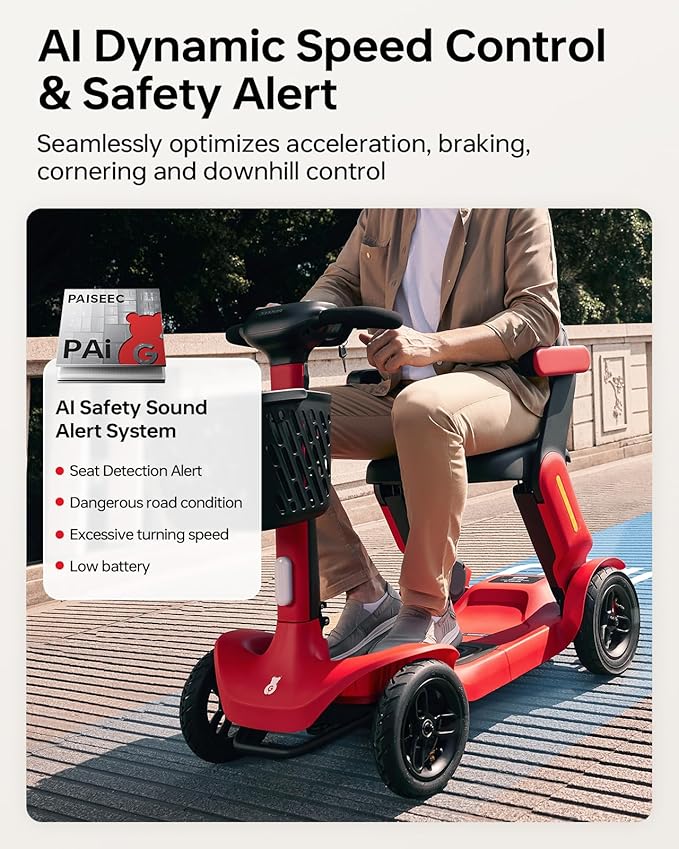 Paiseec Mobility Scooter S3 Pro 40 Miles, Airline Approved Mobility Scooter for Seniors, Intelligent Speed Control Foldable Mobility Scooters, 250W Powered All Terrain Mobility Scooters for Adults