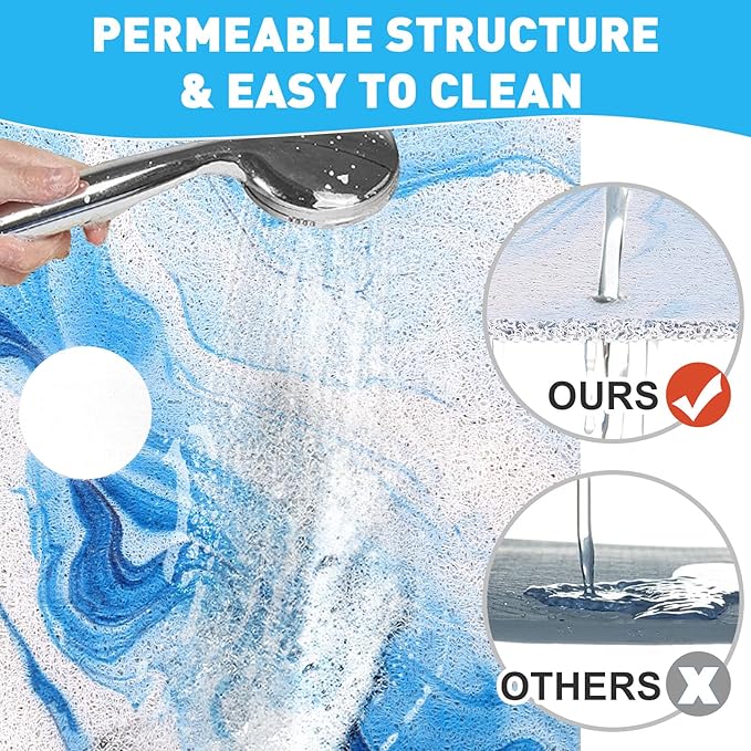 Square Shower Mat Non Slip: 27 x 27 Inch Extra Large Shower Mats with Drain Hole in Middle - PVC Loofah Anti Slip Shower Floor Matt for Inside Shower