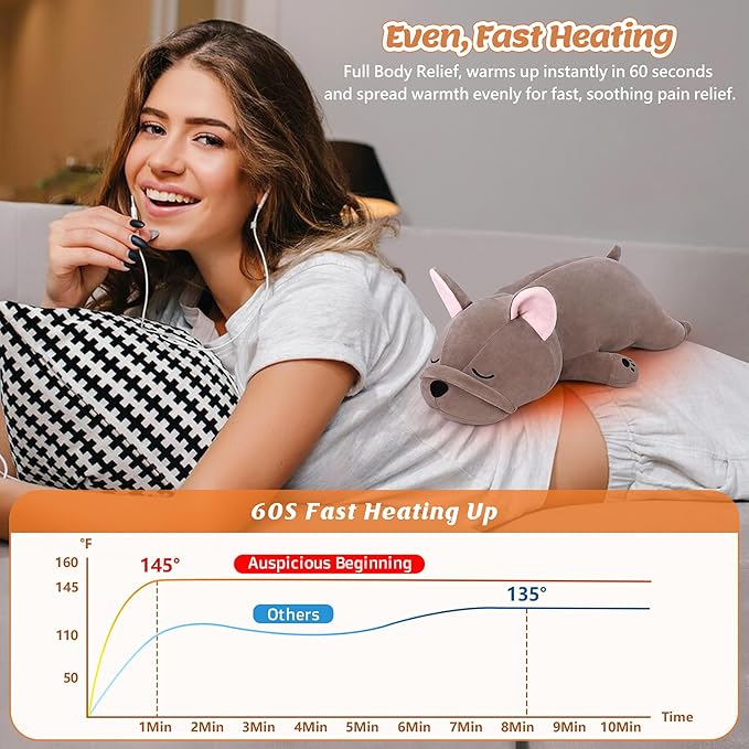 Electric Heating Pad for Period Cramps, Cuddly 14''French Bulldog Plush with a Hot Soft Belly USB Powered, Menstrual Heating Pad Neck Shoulder Pain Relief, Gift for Daughter Wife Period Heating Pad