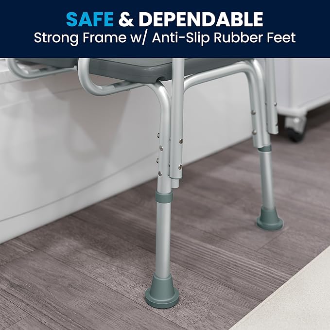 Flash Furniture HERCULES Series 300 Lb. Capacity Adjustable Gray Bath & Shower Transfer Bench with Back and Side Arm