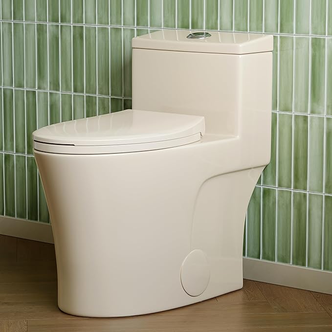 HOROW T0338WBC Elongated One Piece Toilet Bisque, ADA Toilet 17.3" with Comfortable Chair Height Seat, Modern Toilet for Bathroom, Dual Flush 0.8/1.28 GPF, 12" Rough-in Toilet Bowl Bisque