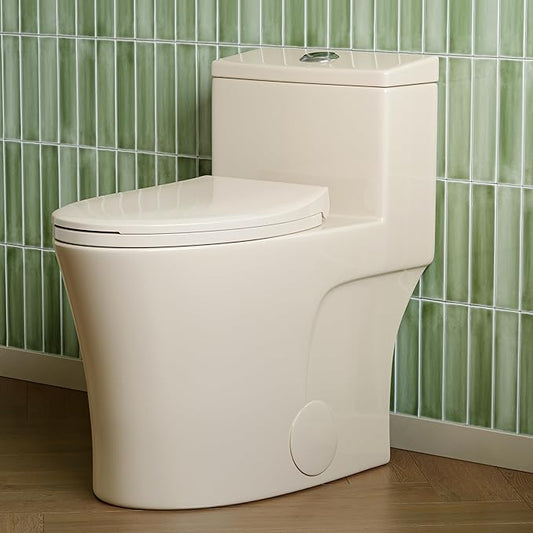 HOROW T0338WBC Elongated One Piece Toilet Bisque, ADA Toilet 17.3" with Comfortable Chair Height Seat, Modern Toilet for Bathroom, Dual Flush 0.8/1.28 GPF, 12" Rough-in Toilet Bowl Bisque