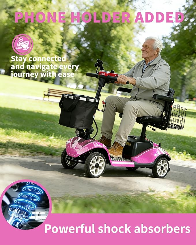 Mobility Scooter for Seniors/Adults, up to 300lbs Capacity, 4 Wheel Heavy Duty Mobility Scooters with 15 Miles 350W 5MPH，Front Basket, Adjustable Seat, LED Headlights