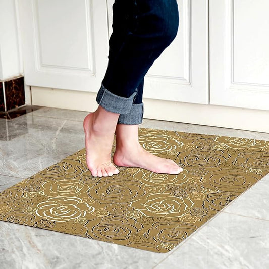 1/10 Inch Ultra Thin 24"×35" Large Front Door Mat Indoor Entrance Inside Non Slip, Waterproof Rubber Kitchen mat and Interior Home Washable Door Mat, Tan Brown