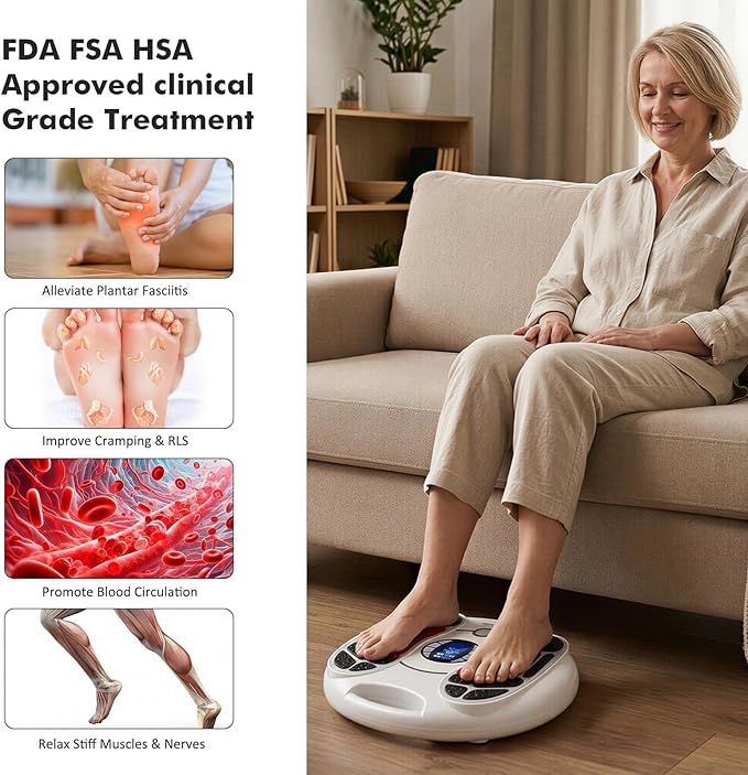 EMS Foot Massager for Neuropathy : FSA Eligible Electric Foot Massager for Circulation and Pain Relief,Hsa Plantar Fasciitis,25 Modes 99 Intensities,4 TENS Unit Muscle Stimulator Pads,Gifts for Mom