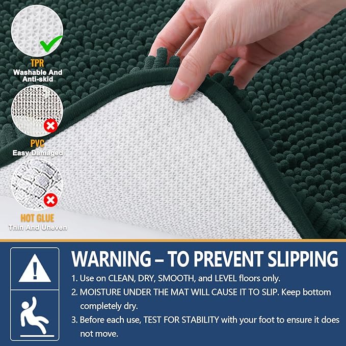 Arotive Bathroom Rugs 34x21, Extra Soft Absorbent Shaggy Chenille Bath Rugs, Machine Washable Rubber Backing Non-Slip Bath Mats for Bathroom Floor Tub and Shower, Home Decor Accessories,Blackish Green