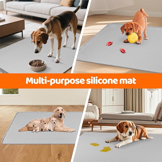 Pee Pads for Dogs, 57" x 40" Extra Large Reusable Silicone Mat, Washable Puppy Training Pads for Potty Training, Non-Slip, Leak-Proof, Indoor Floor Protection (Light Grey)