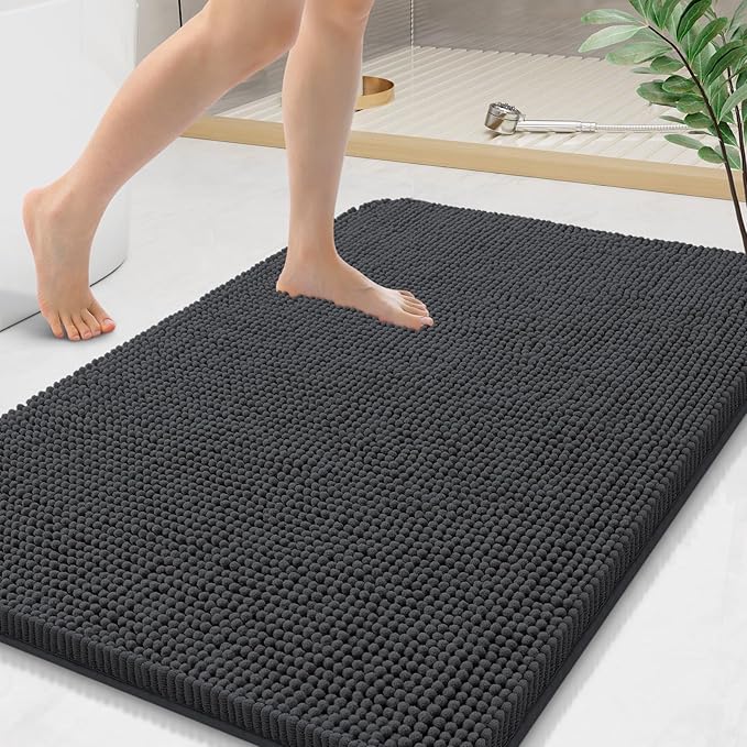 Arotive Bathroom Rugs 44x24, Extra Soft Absorbent Shaggy Chenille Bath Rugs, Machine Washable Rubber Backing Non-Slip Bath Mats for Bathroom Floor Tub and Shower, Home Decor Accessories, Dark Grey