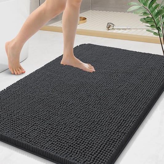 Arotive Bathroom Rugs 44x24, Extra Soft Absorbent Shaggy Chenille Bath Rugs, Machine Washable Rubber Backing Non-Slip Bath Mats for Bathroom Floor Tub and Shower, Home Decor Accessories, Dark Grey