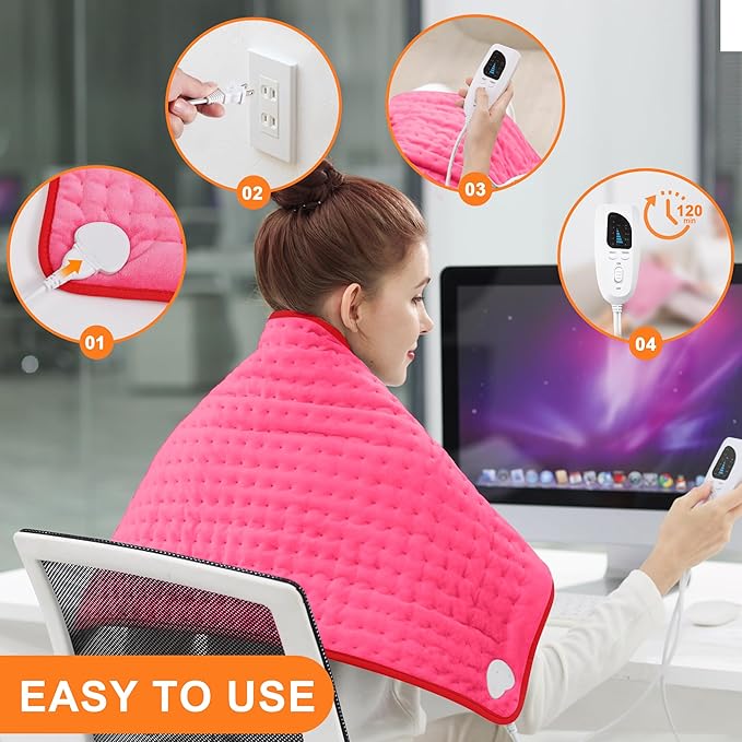 Deepsoon Heating Pad,Electric Heating Pads for Back,Neck,Moist Heating Pad for Abdomen Shoulder Knee Legs,Dry/Moist Heat&Auto Shut Off,Mother's Day Birthday for Men and Women,Fuchsia,33x17 Inch