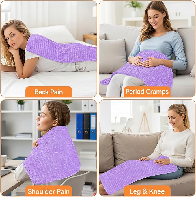 Heating Pad for Back Pain, 17"x33" Electric Heat Pad with 9 Heat Levels & 4 Auto-Off Timers, Portable Heating Pad for Period Cramps, Shoulder, Neck, Machine Washable, Gifts for Women Men, Purple