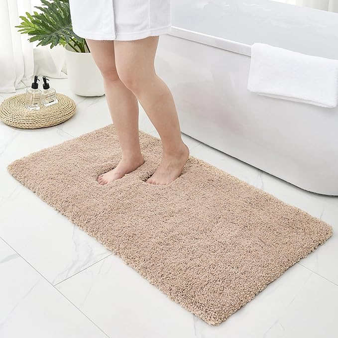Bathroom Rugs Non Slip Washable 70x24, Ultra Thick Soft Microfiber Absorbent Bath Mats, High Density Foam Latex Non Slip Backing Bath Rugs, Fluffy Floor Carpet for Tub&Shower, Beige