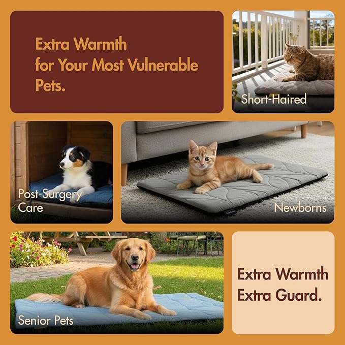 Vagascape Dog Bed, Waterproof Pet Bed with Washable Removable Cover, Comfort Cat Dog Pad for All Seasons, Heating Khaki Rectangle Cat Bed Mat with Nonskid Bottom(31"x20")