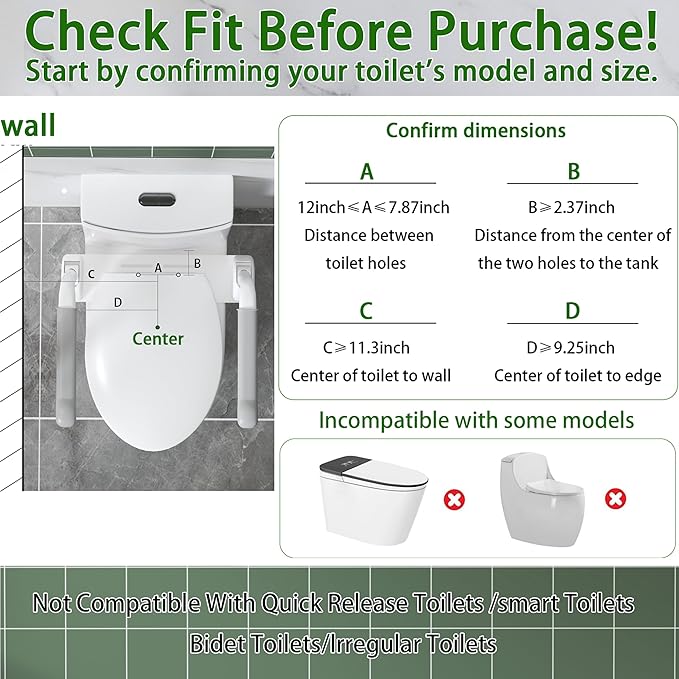 Toilet Safety Rails for Seniors,Space Saving Foldable Toilet Handle, Toilet Support Rails for Seniors and Disabled, Pregnant Women, Grab Bars Toilet Safety Frame