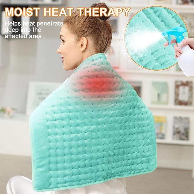 Deepsoon Heating Pad,Electric Heating Pads for Back,Neck,Moist Heating Pad for Abdomen Shoulder Knee Legs,Dry/Moist Heat&Auto Shut Off,Mother's Day Birthday for Men and Women,Light Green,24x20 Inch