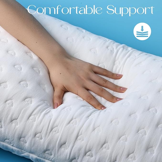Side Sleeper Pillows for Neck & Shoulder Comfort - Ergonomic Curved Crescent Design, Adjustable Shredded Memory Foam, Cooling & Soft Cover, Extra Fill Included, King Size Pillows Set of 2