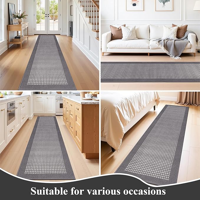 Ileading Grey Runner Rugs for Hallway 2'x8' Non Slip Farmhouse Long Kitchen Floor Mats with Rubber Backing Absorbable Throw Rugs Machine Washable Indoor Decor Carpet for Corridor Petmat Entryway