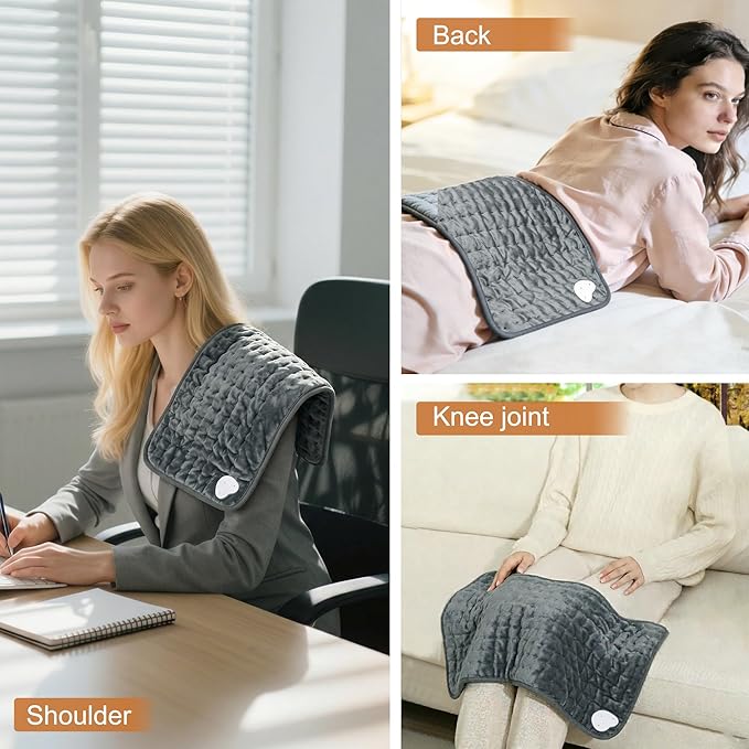 Electric Heating pad with 6 Heat Settings, Auto Shut Off, Dry Electric Heating for Back Neck Knee Arms Legs Shoulder Heat Pads for Christmas Birthday Father Mother's Day (23.8"X11.8", Gray Green)