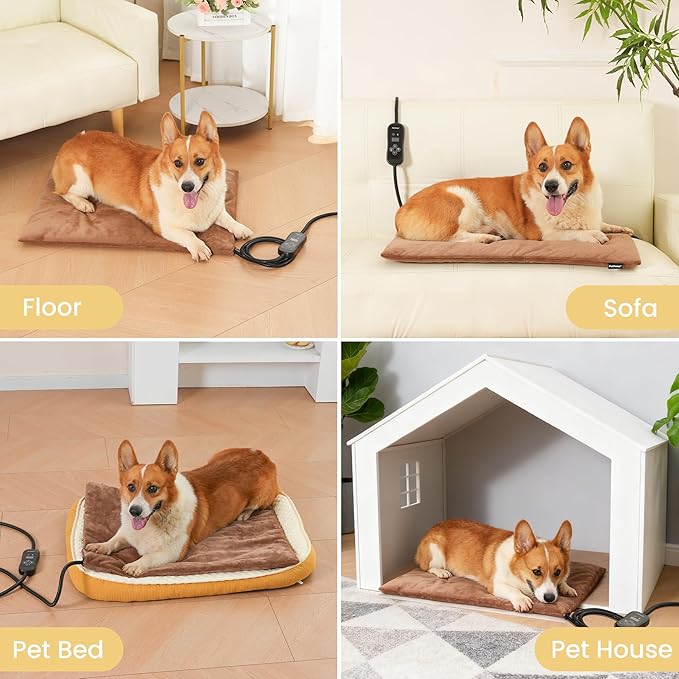 Large Dog Heating Pad & Heated Pet Bed for Big Dogs and Multiple Pets, Waterproof Pet Heating Pad with 5 Adjustable Heat Settings, Timer, Auto Shut-Off and Chew Resistant Cord, 26'' x 20''