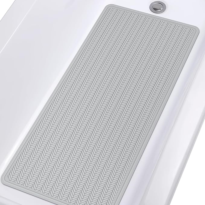 OTHWAY Bathtub Mat Non Slip, Extra Long Rubber Bath Mat for Tub, Machine Washable Shower Anti Slip Mat with 332 Strong Suction Cups (A Little Grey, 36" x 17")