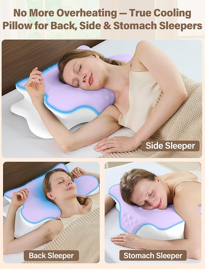 Cervical Neck Pillow for Pain Relief – Ergonomic Memory Foam Pillow for Side Sleeper Contour Orthopedic Bed Pillow for Neck Support with Cooling Cover – Ideal Christmas Birthday Gift - Purple