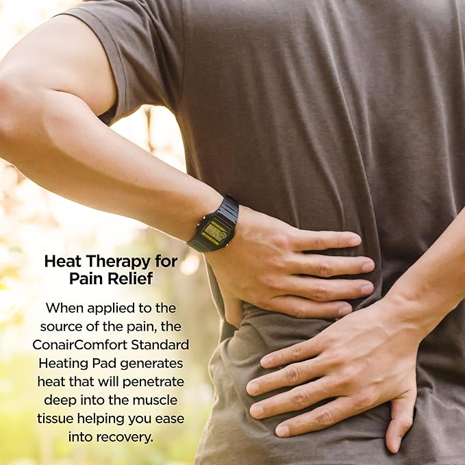 Conair Comfort Moist/Dry Heating Pad for Back Pain Relief, Heating Pad for Neck and Shoulder, Menstrual Heating Pad for Cramps, Standard Size 12 inch x 14 inch