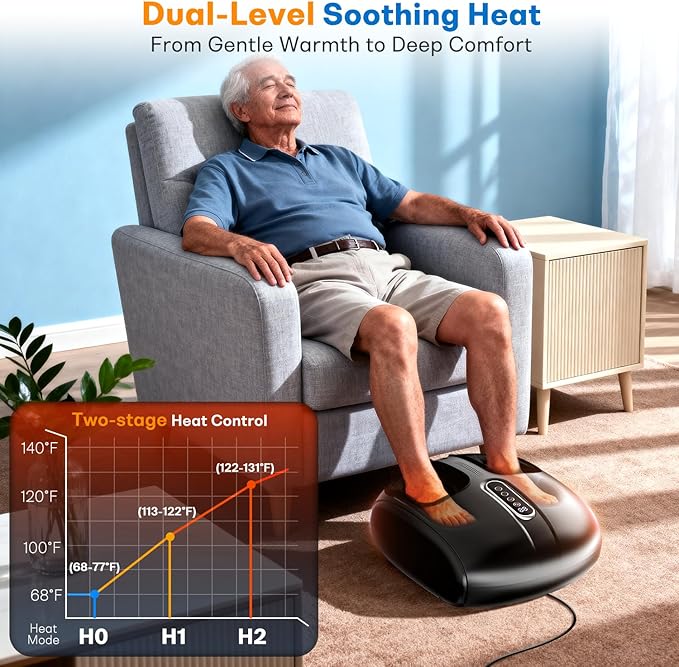 PACOVY Shiatsu Feet Massager, Foot Massager with Heat, Deep Kneading, Vibration and Air Compression for Plantar Fasciitis, 2 Heat Levels, Birthday Gifts for Women Mom Dad