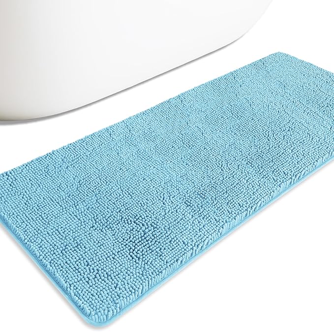 Bathroom Runner Rug 24 x 60 Inch – Extra Large Long Bath Mat | Absorbent and Washable Thick Chenille Bath Rug Non-Slip Runner Rug for Bathroom, Shower, Sink(Sky Blue)