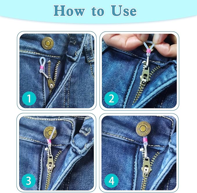 15 Pcs Zipper Holder Upper for Jeans Slipping Stopper Keep up on Pants Hooks Jeans Jean Buttons Clasps to Pants Up Stop Slipping White Clasp and Skirt Hook Silicone Puller Tool
