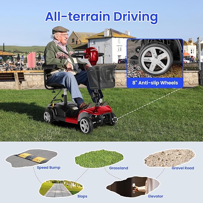 Wooken Mobility Scooters for Seniors, Adults, 4 Wheels Foldable Powered Mobility Scooter 264 lbs All Terrain, Compact Heavy Duty Electric Powered Wheelchair with Seat for Travel, Smart Safety System